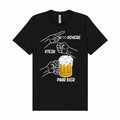 Schwarzes wortrebell T-Shirt mit Spruch „Stein Schere Paar Bier“ – zwei Hände beim Knobeln und ein Bierkrug