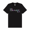 Schwarzes wortrebell T-Shirt mit Spruch „Es eskaliert eh“ in bunter Glitch-Schrift