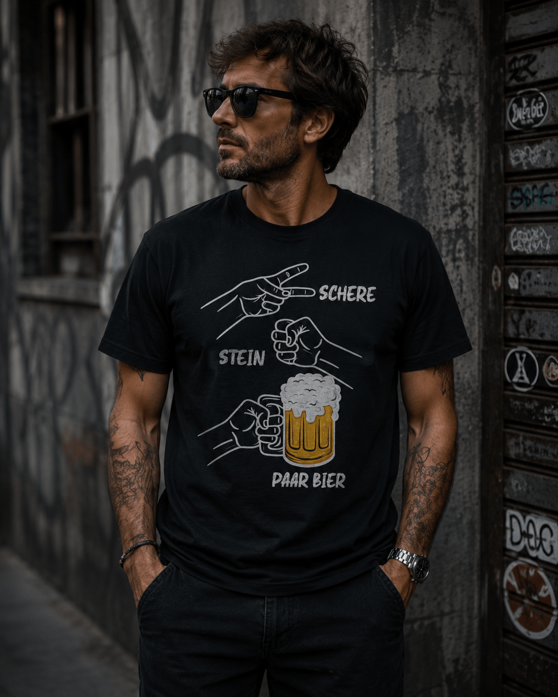 Lustiges Party T - Shirt Stein Schere Paar Bier